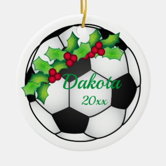 カスタムサッカーのクリスマス飾り白黒 セラミックオーナメント