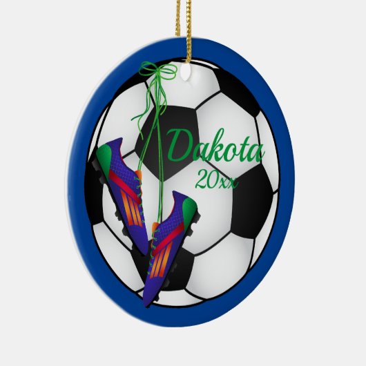 カスタムサッカーのクリスマス飾り赤 – 青いクリート セラミックオーナメント (右)