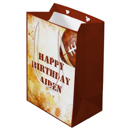 カスタムサッカーのテーマパーティー ミディアムペーパーバッグ (裏面アングル)
