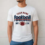 カスタムサッカーチーム濃赤青メンズ<br><div class="desc">パパ用カスタムのサッカー名と選手の番号Tシャツ – サッカーパパ用のホワイトフレックデザインに表示されるレトロなレタリングとチーム名と選手のジャージー番号と一緒にカスタムすることができる文字のを特徴とすパーソナライズされたる。濃い赤と濃い青が可カスタマイズ能だ。</div>