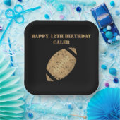 カスタムサッカーバースデーパーティーブラック金ゴールドパペ ペーパープレート (パーティー)