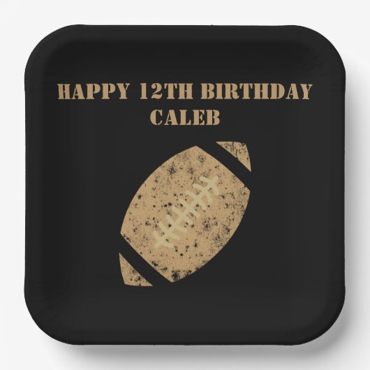 カスタムサッカーバースデーパーティーブラック金ゴールドパペ ペーパープレート (正面)