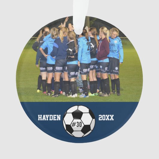 カスタムサッカーフォトコラージュ名チーム番号 オーナメント (正面)
