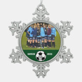 カスタムサッカーフォトコラージュ名チーム番号 スノーフレークピューターオーナメント (正面)