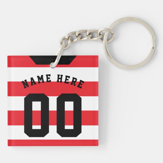 カスタムサッカーラグビージャージーのキーリング赤ストライプ色 キーホルダー (裏面)