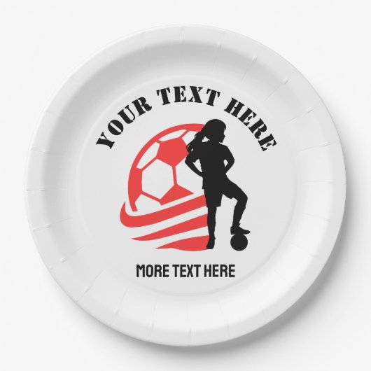カスタムサッカー女子キッズサッカー誕生日パーティー ペーパープレート (正面)