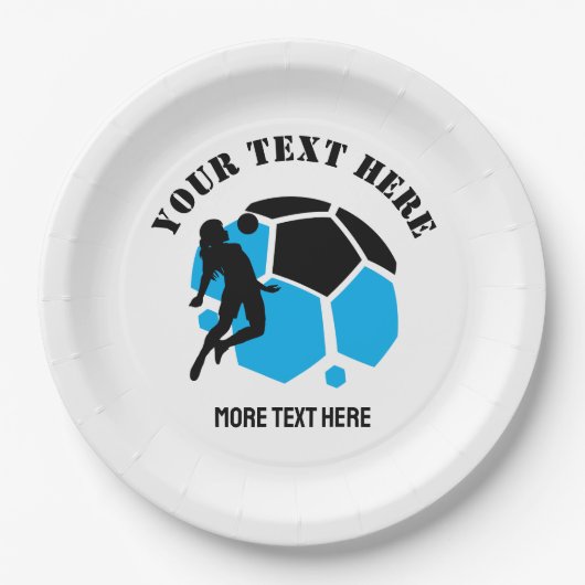カスタムサッカー女子キッズサッカー誕生日パーティー ペーパープレート (正面)