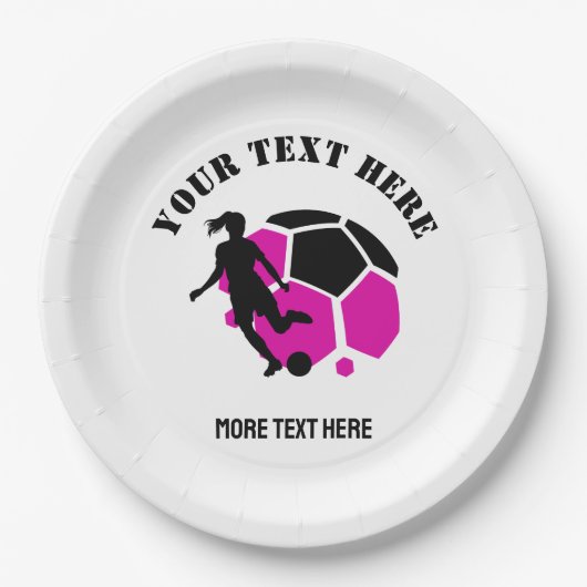 カスタムサッカー女子キッズサッカー誕生日パーティー ペーパープレート (正面)