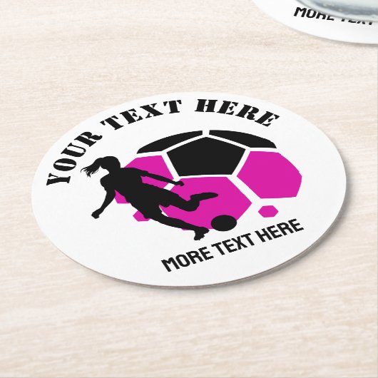 カスタムサッカー女子キッズサッカー誕生日パーティー ラウンドペーパーコースター (アングル)