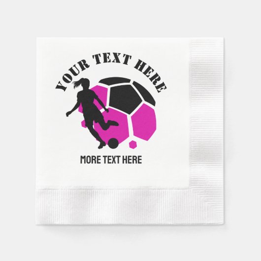 カスタムサッカー女子キッズサッカー誕生日パーティー 縁ありカクテルナプキン (正面)