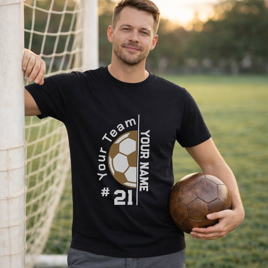 カスタムサッカー選手名+チーム番号+ボール Tシャツ
