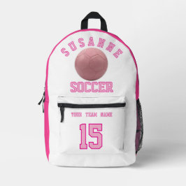 カスタムサッカー+チーム名 ローズ ピンク プリントバックパック