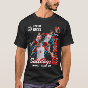 カスタムサッカー チーム 写真 シニアの夜 赤 Tシャツ