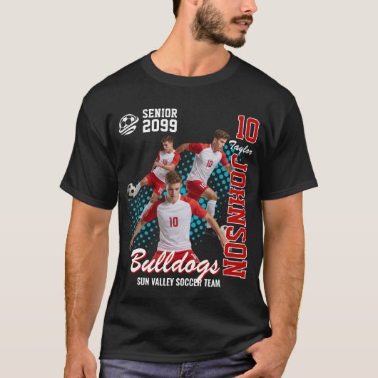 カスタムサッカー チーム 写真 シニアの夜 赤 Tシャツ (正面)