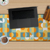 カスタムサニーオレンジティール(緑がかった色)ブルーレトロアートパターン デスクマット