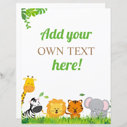 カスタムサファリ誕生日パーティーサイン (正面/裏面)