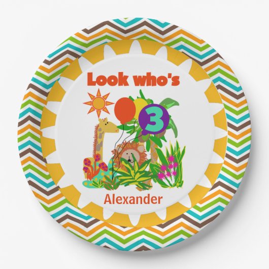 カスタムサファリ3番目のハッピーバースデー紙プレート ペーパープレート (正面)