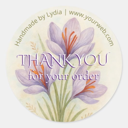 カスタムサフロンウォーターカラーサンキュー ラウンドシール (正面)