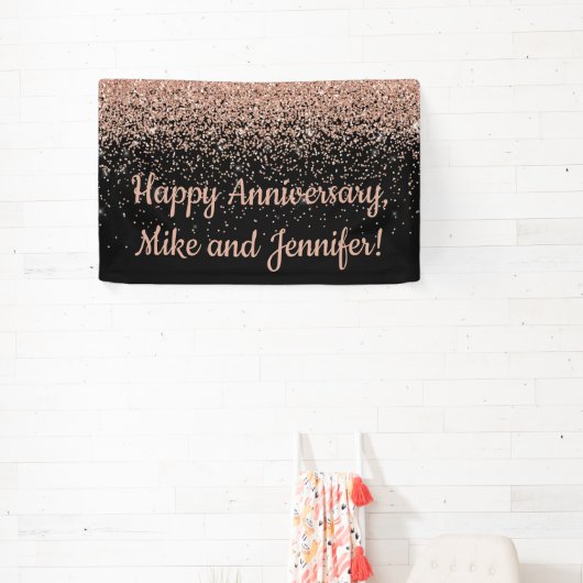 カスタムサプライズ記念日パーティーブラックバラ金ゴールド 横断幕 (インサイチュ)