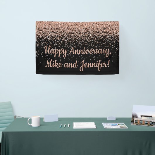 カスタムサプライズ記念日パーティーブラックバラ金ゴールド 横断幕 (トレードショー)