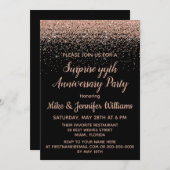 カスタムサプライズ記念日パーティー ブラック ローズ ゴールド 招待状 (正面/裏面)