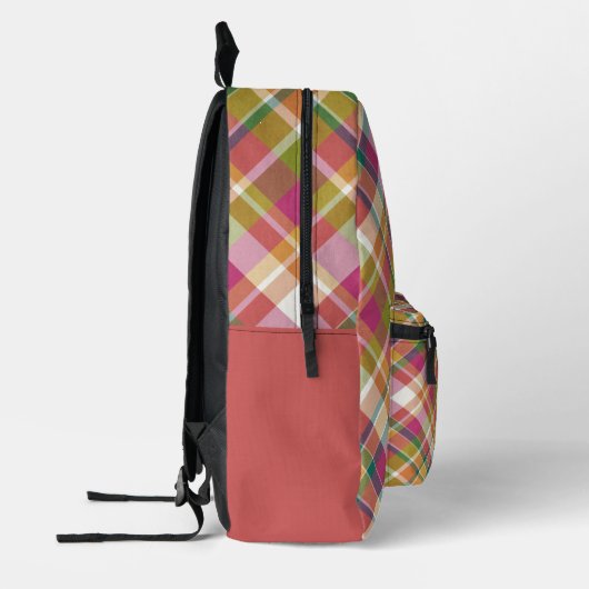 カスタムサマーオレンジピンクティール(緑がかった色)グリーンプレイドパターン プリントバックパック (左)