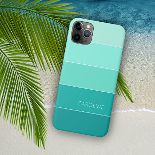 カスタムサマーブルーアクア海ターコイズストライプ iPhone 15 PLUSケース