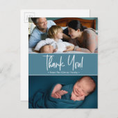 カスタムサンキューブルー第2ベビー写真誕生 案内ポストカード (正面/裏面)