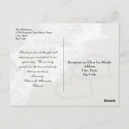 カスタムサンキューポストカード – 砂ハート/アクアビーチ ポストカード (裏面)