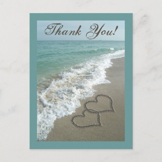 カスタムサンキューポストカード – 砂ハート/アクアビーチ ポストカード (正面)