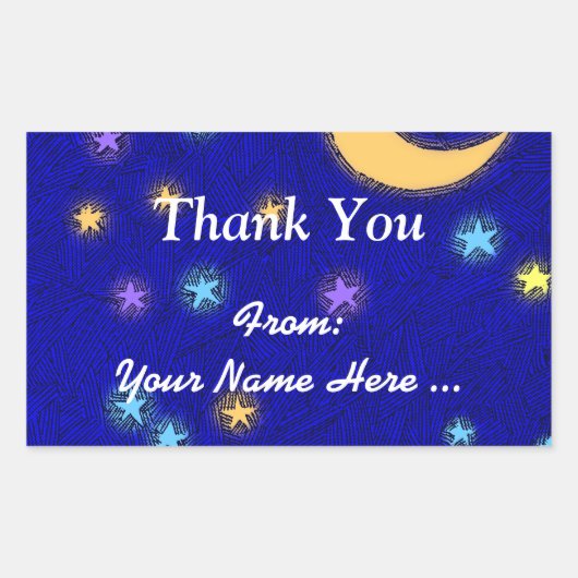 カスタムサンクスステッカー 月と星のエッチング 長方形シール (正面)