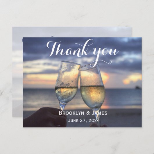 カスタムサンセットオンビーチ結婚式サンキューポストカード ポストカード (正面/裏面)