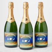 カスタムサンセットゴルフモノグラムデザイン スパークリングワインラベル (ボトル)