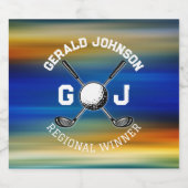 カスタムサンセットゴルフモノグラムデザイン スパークリングワインラベル (シングルラベル)