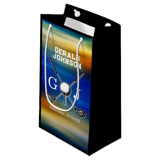 カスタムサンセットゴルフモノグラムデザイン スモールペーパーバッグ (正面アングル)