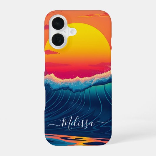 カスタムサンセット波 – ビーチ- iPhone 16ケース (裏面)