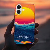 カスタムサンセット波 – ビーチ- iPhone 16ケース
