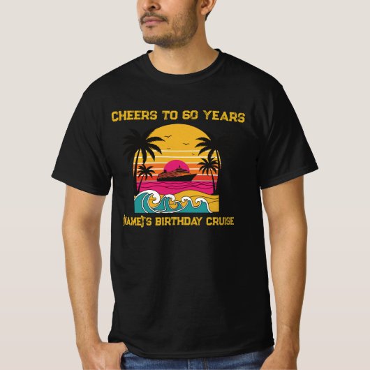カスタムサンセット60歳の誕生日クルーズクルー Tシャツ (正面)