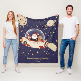 カスタムサンタの宇宙船クリスマス フリースブランケット