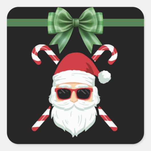 カスタムサンタウィズクロスカネスクリスマスホリデー スクエアシール (正面)