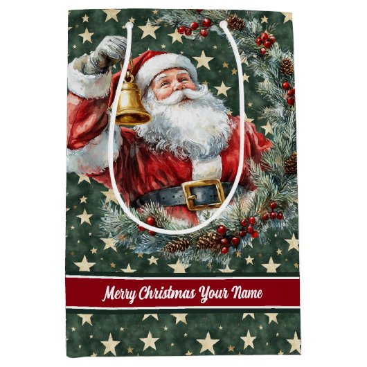 カスタムサンタクロース抱き枕カスタムモノグラム名 ミディアムペーパーバッグ (正面)