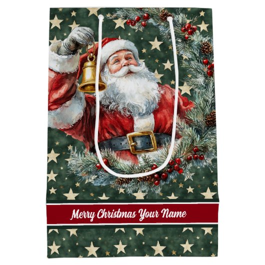 カスタムサンタクロース抱き枕カスタムモノグラム名 ミディアムペーパーバッグ (裏面)