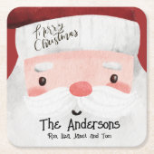 カスタムサンタクロース水カラークリスメリーマ スクエアペーパーコースター (正面)