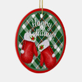 カスタムサンタクロースMittens赤い緑の格子模様 セラミックオーナメント (右)