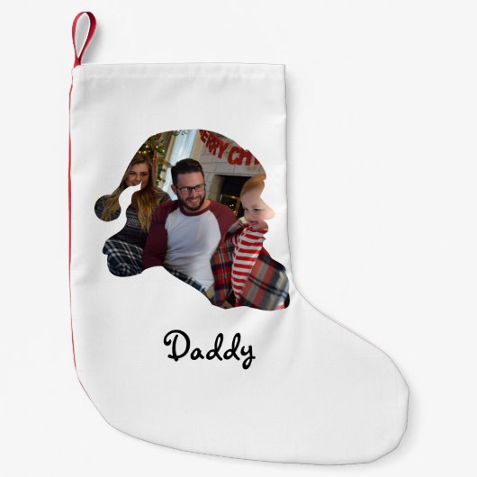 カスタムサンタハットの形の写真クリスマスファミリー スモールクリスマスストッキング (正面)