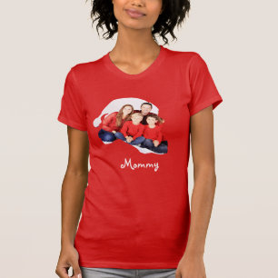 カスタムサンタハットの形の写真クリスマスファミリー Tシャツ