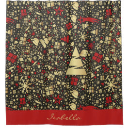 カスタムサンタハット雪の結晶スタークリスマスツリー シャワーカーテン