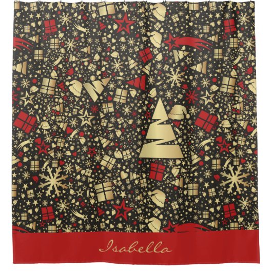 カスタムサンタハット雪の結晶スタークリスマスツリー シャワーカーテン (正面)