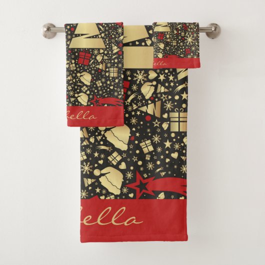 カスタムサンタハット雪の結晶スタークリスマスツリー バスタオルセット (インサイチュ)