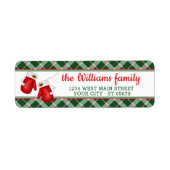 カスタムサンタレッドミッテンレッドグリーンプレイドパターン ラベル (正面)
